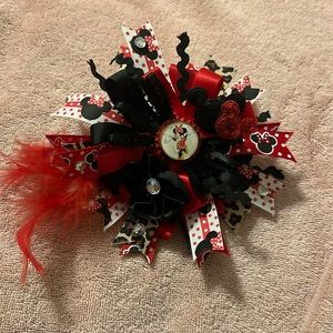 Toddler Hair Bow- Red/leopard Minnie Mouse